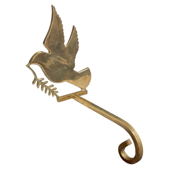 Brass Mantel Stocking Hook Christmas Dove Bird Vtg Metal Long Hanger - Picture 1 of 9